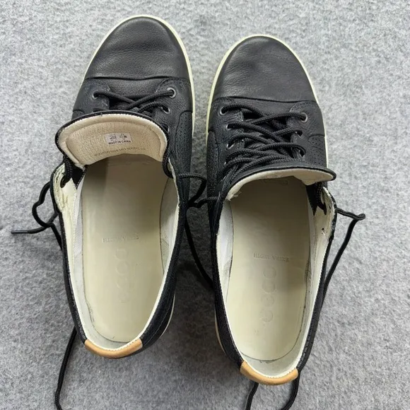 ECCO Soft 7 Black Leather Sneakers Men's EU 45 US 11-11.5 Perforated Comfort
