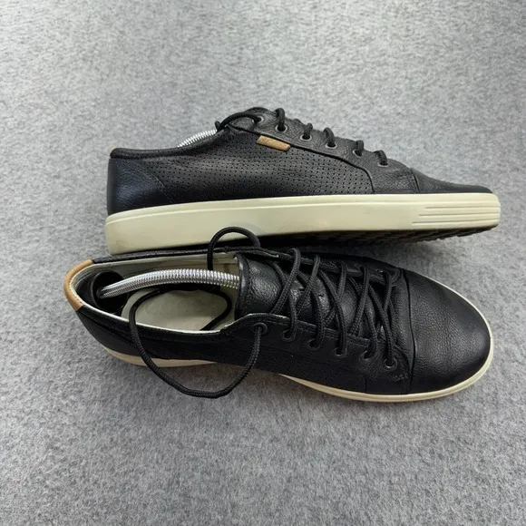 ECCO Soft 7 Black Leather Sneakers Men's EU 45 US 11-11.5 Perforated Comfort