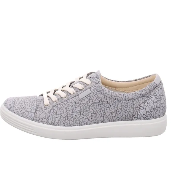 Ecco Soft 7 Nubuck Chic Grey Mosaic Lace Up Comfort Sneakers NWOB