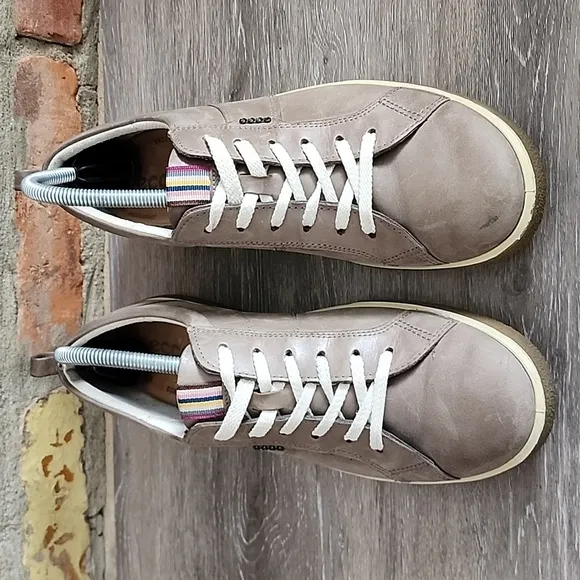 Ecco Womens Chase Tie Leather Oxford/Premium Sneakers Warm Grey Sz 41 EU/10US