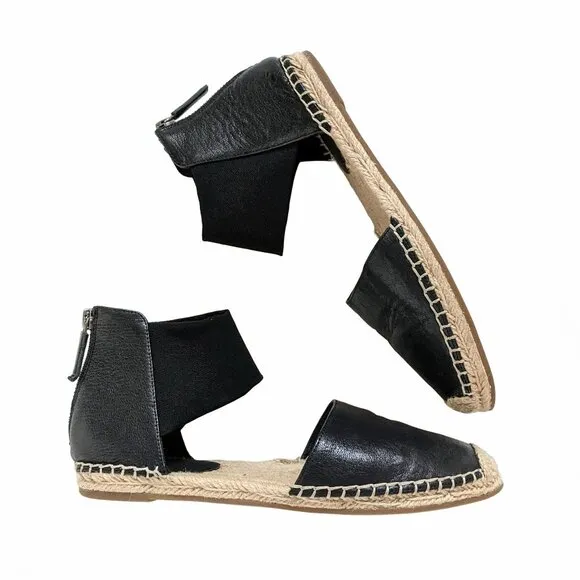 Eileen Fisher Coy Black Leather Espadrille Flats Size 6.5