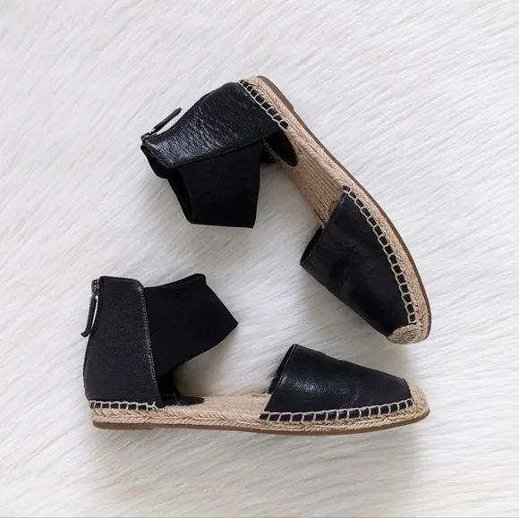 Eileen Fisher Coy Black Leather Espadrille Flats Size 6.5