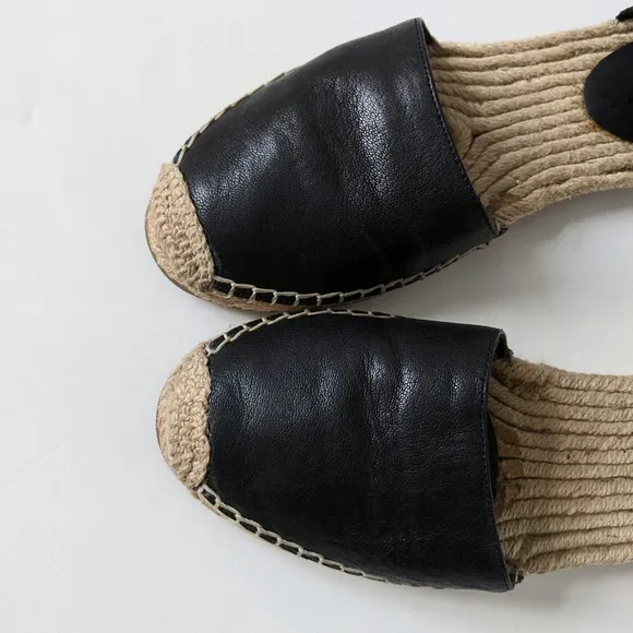Eileen Fisher Coy Black Leather Espadrille Flats Size 6.5