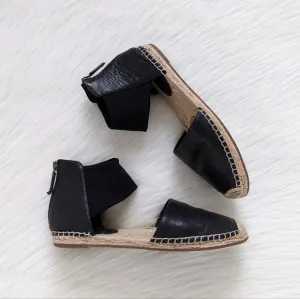 Eileen Fisher Coy Black Leather Espadrille Flats Size 6.5