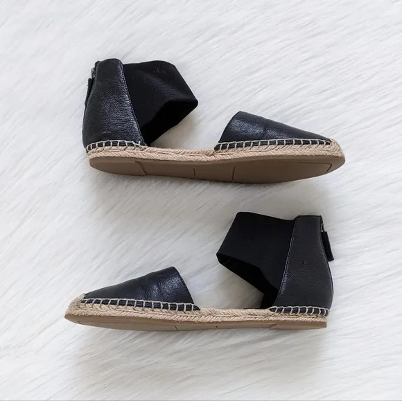 Eileen Fisher Coy Black Leather Espadrille Flats Size 6.5
