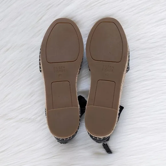 Eileen Fisher Coy Black Leather Espadrille Flats Size 6.5