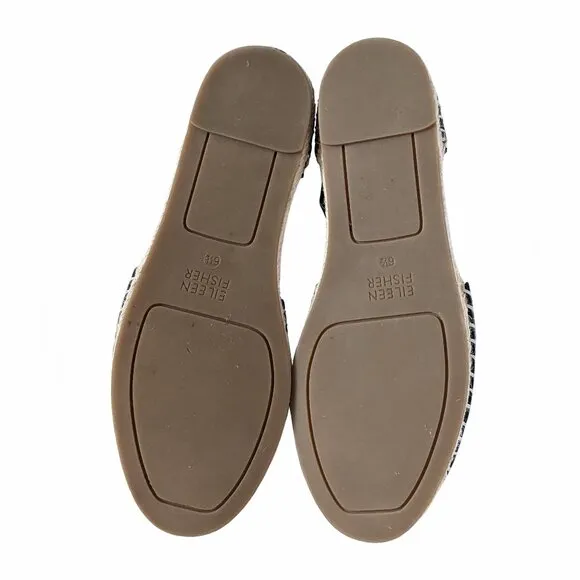 Eileen Fisher Coy Black Leather Espadrille Flats Size 6.5