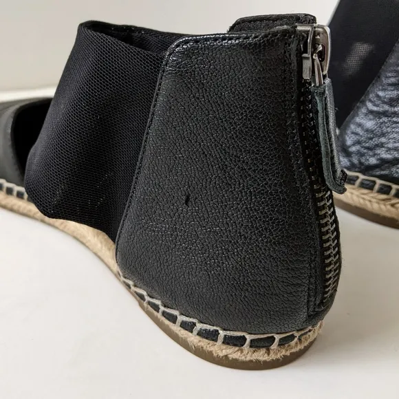Eileen Fisher Coy Black Leather Espadrille Flats Size 6.5