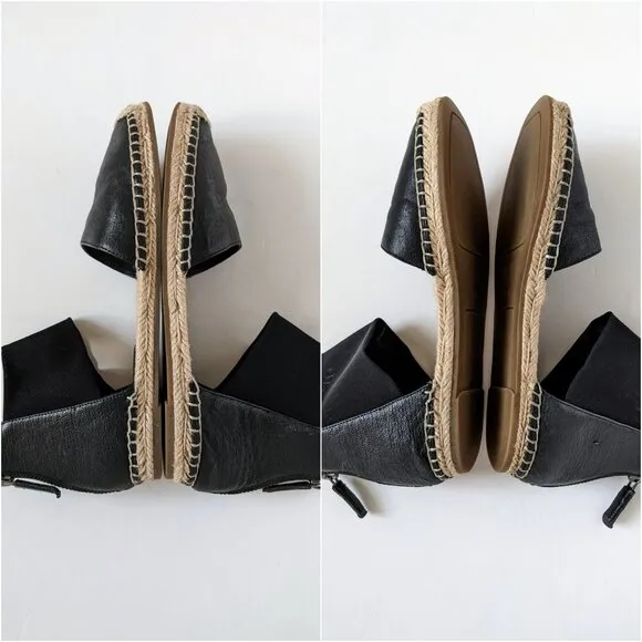 Eileen Fisher Coy Black Leather Espadrille Flats Size 6.5