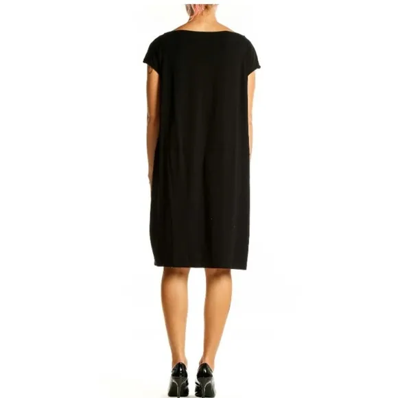 Eileen Fisher Dresses Day Mini Dress Cap Sleeveles Boat Neck Womens Black Size M