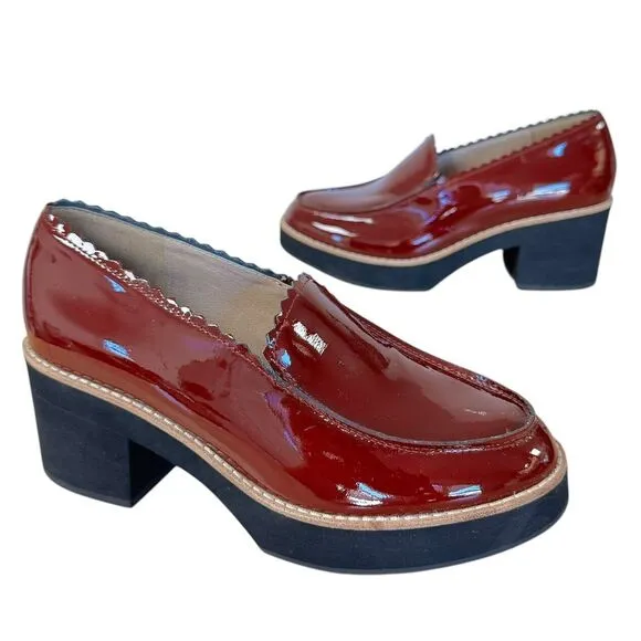 EILEEN FISHER Harria Loafers Platform Burgundy Red Patent Chunky Mod Festive 6