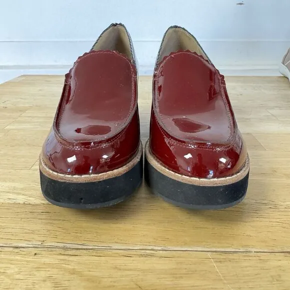 EILEEN FISHER Harria Loafers Platform Burgundy Red Patent Chunky Mod Festive 6