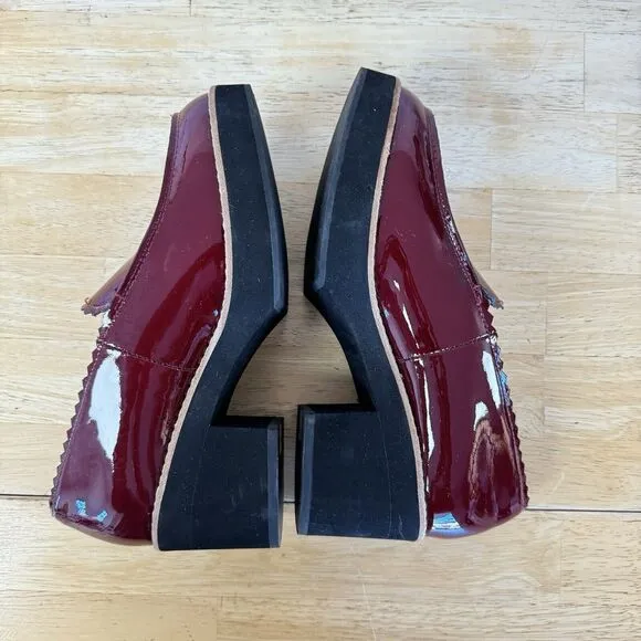 EILEEN FISHER Harria Loafers Platform Burgundy Red Patent Chunky Mod Festive 6
