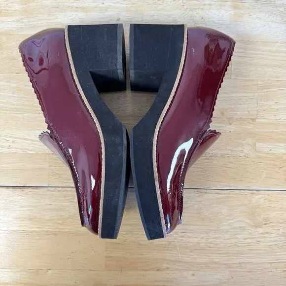 EILEEN FISHER Harria Loafers Platform Burgundy Red Patent Chunky Mod Festive 6