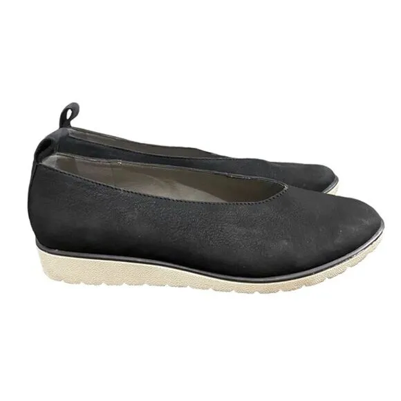 Eileen Fisher Humor Wedge Ballet Flattering V Shaped Upper Slip On Black Shoes