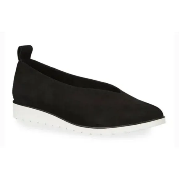 Eileen Fisher Humor Wedge Ballet Flattering V Shaped Upper Slip On Black Shoes