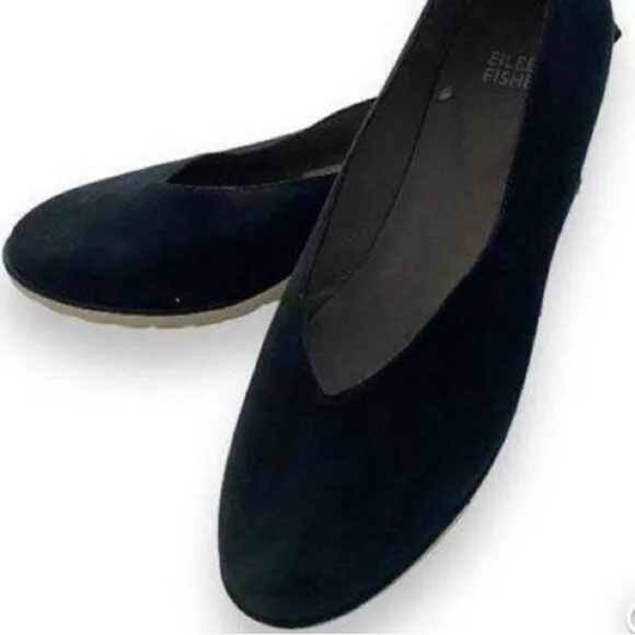 Eileen Fisher Humor Wedge Ballet Flattering V Shaped Upper Slip On Black Shoes