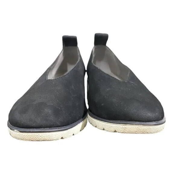 Eileen Fisher Humor Wedge Ballet Flattering V Shaped Upper Slip On Black Shoes