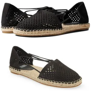 Eileen Fisher‎ Lee 2 Espadrille Flats Black Tumbled Nubuck Perforated Size 8