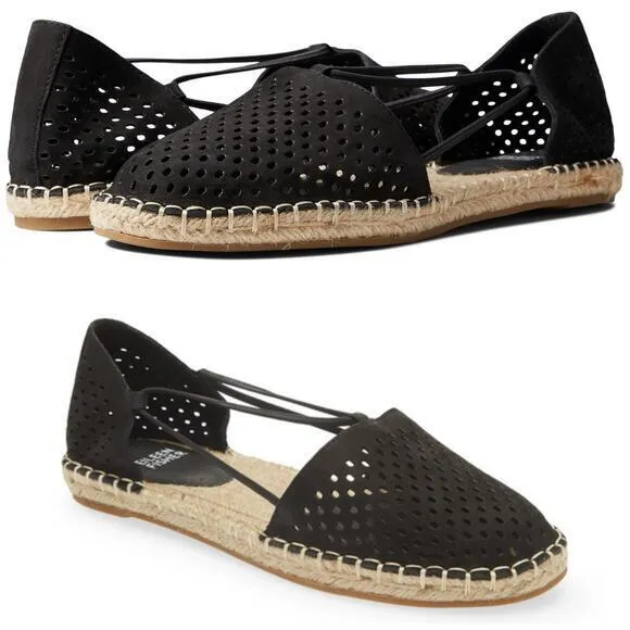 Eileen Fisher‎ Lee 2 Espadrille Flats Black Tumbled Nubuck Perforated Size 8
