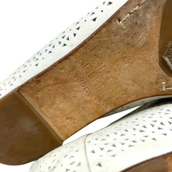 Eileen Fisher White Lasercut Leather Ballet Flats Size US 8.5