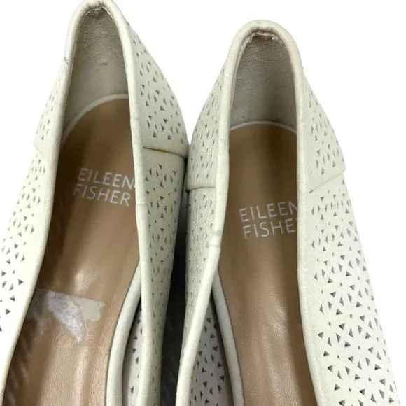 Eileen Fisher White Lasercut Leather Ballet Flats Size US 8.5