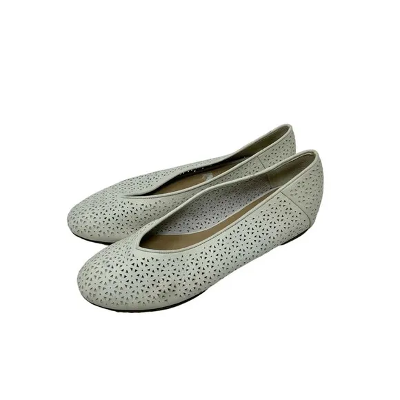Eileen Fisher White Lasercut Leather Ballet Flats Size US 8.5
