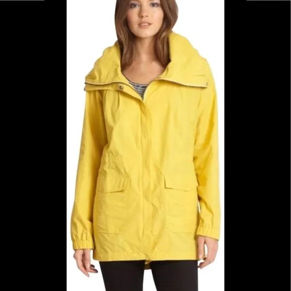 Eileen Fisher woman weather resistant Anorak yellow jacket coat lightweight S