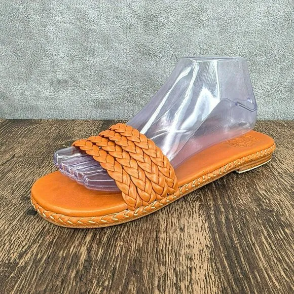 ELF Iris Braided Leather Slides Sandals 11 Dark Tan Leather Handmade Flat Straps