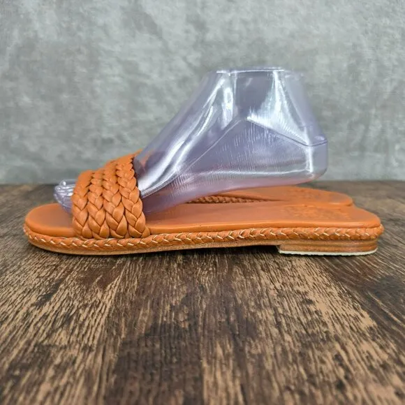 ELF Iris Braided Leather Slides Sandals 11 Dark Tan Leather Handmade Flat Straps