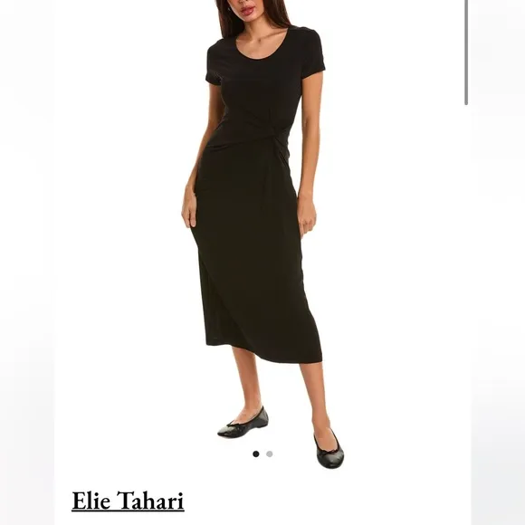 Elie Tahari Black Short Sleeve Midi Dress in Black Noir Sz Large. NWT $245