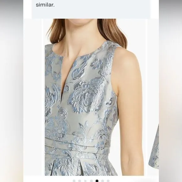 Eliza J Floral Brocade Sleeveless Fit and Flare Cocktail Dress Blue/Silver 4 NWT