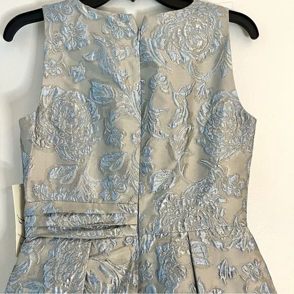 Eliza J Floral Brocade Sleeveless Fit and Flare Cocktail Dress Blue/Silver 4 NWT