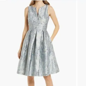 Eliza J Floral Brocade Sleeveless Fit and Flare Cocktail Dress Blue/Silver 4 NWT