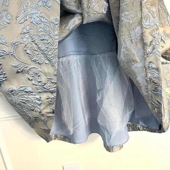 Eliza J Floral Brocade Sleeveless Fit and Flare Cocktail Dress Blue/Silver 4 NWT