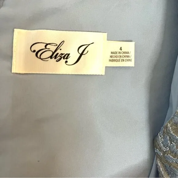 Eliza J Floral Brocade Sleeveless Fit and Flare Cocktail Dress Blue/Silver 4 NWT