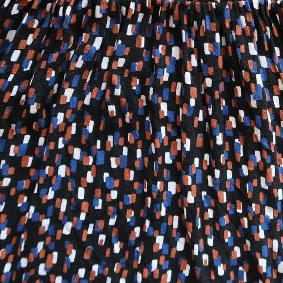 ELOQUII Black Brown Blue White Print Smocked Puff Sleeve Square Neck Mini Dress