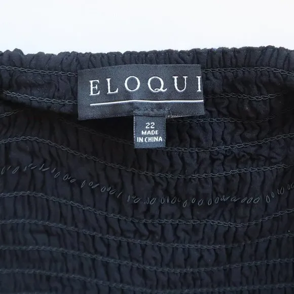 ELOQUII Black Brown Blue White Print Smocked Puff Sleeve Square Neck Mini Dress