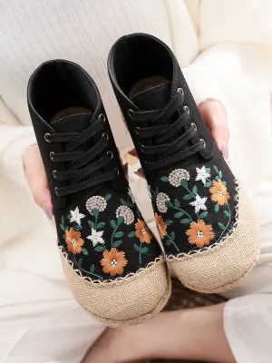 Embroidered Floral Head Hi-Top Sneakers Espadrilles
