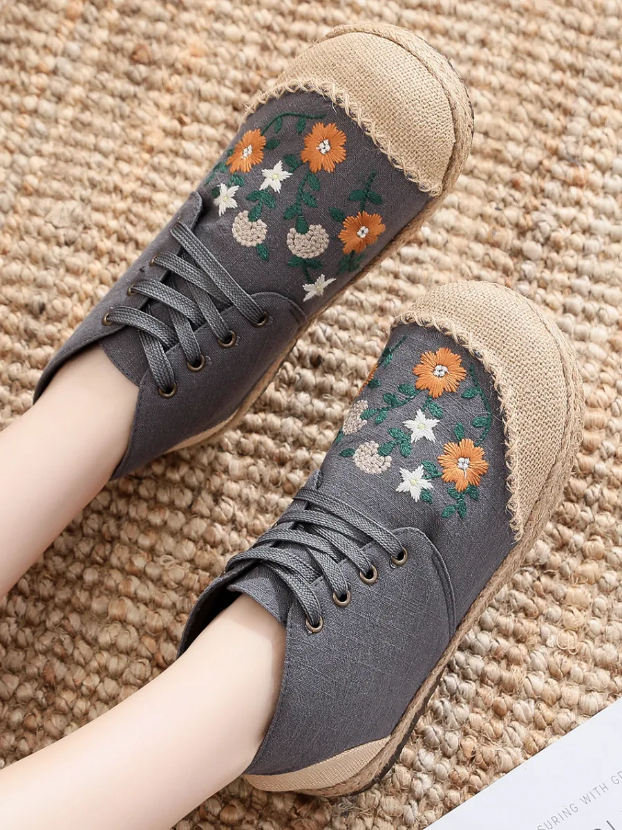 Embroidered Floral Head Hi-Top Sneakers Espadrilles