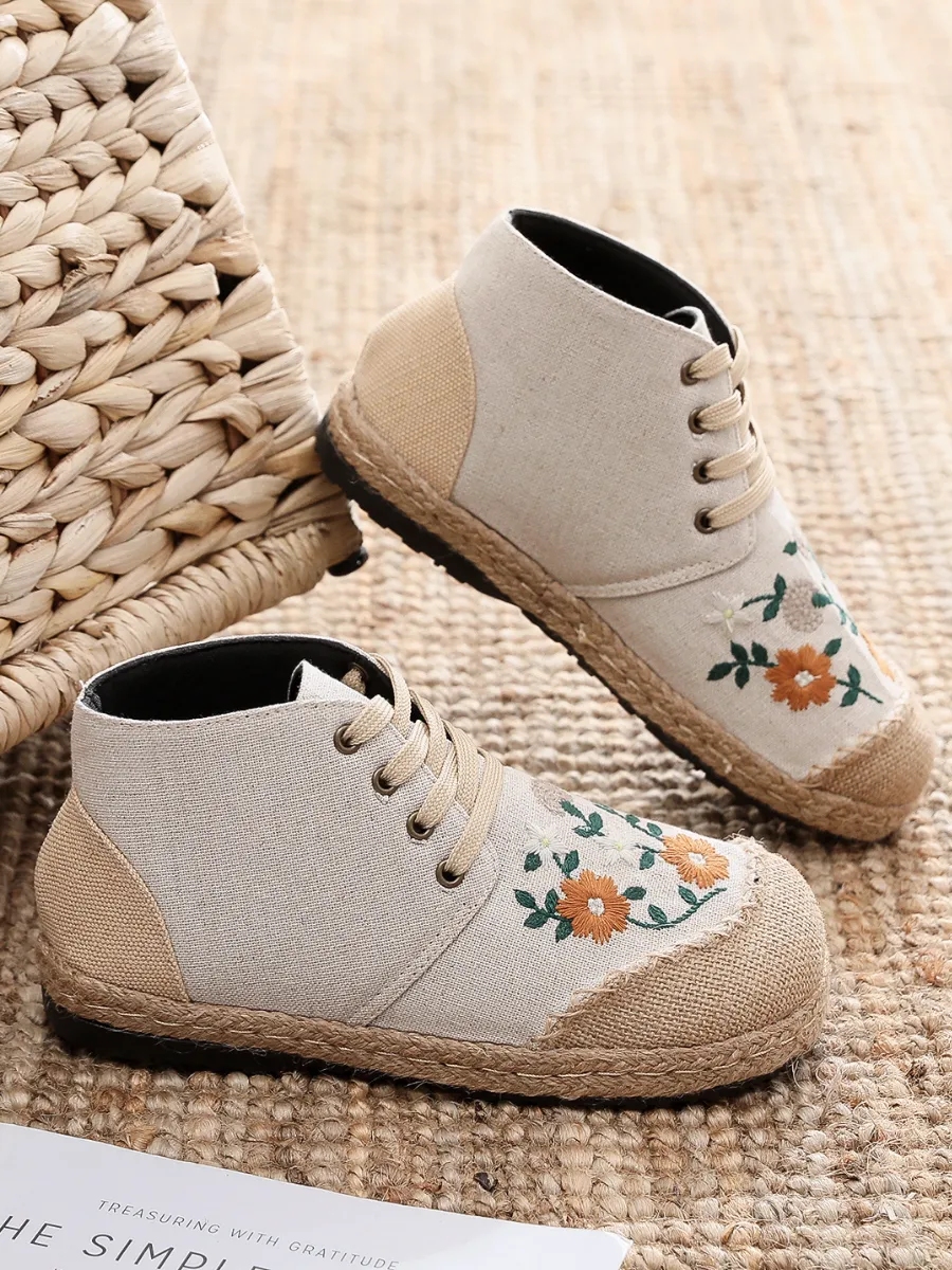 Embroidered Floral Head Hi-Top Sneakers Espadrilles
