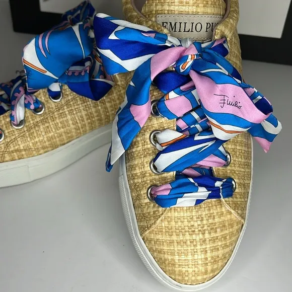 Emilio Pucci Woven Raffia Sneakers In Neutral tones. Women’s size US 10.5