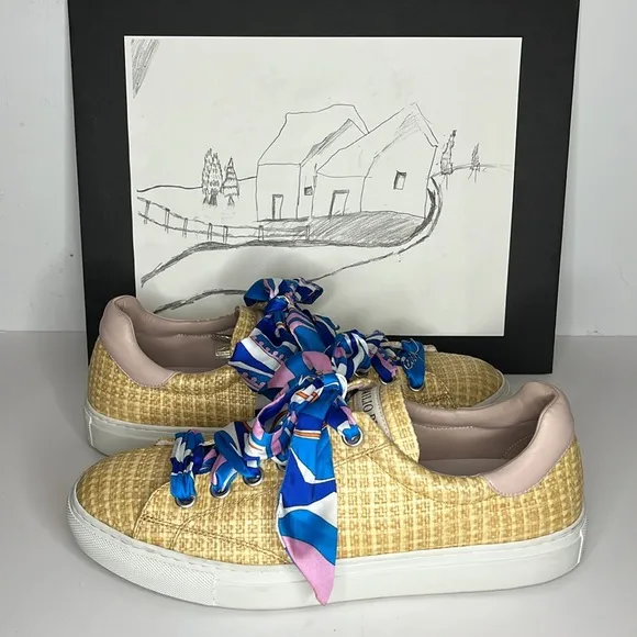 Emilio Pucci Woven Raffia Sneakers In Neutral tones. Women’s size US 10.5