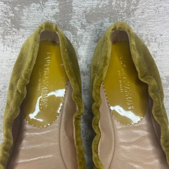 Emporio Armani Chartreuse Velvet Smoking Slipper Ballet Flats