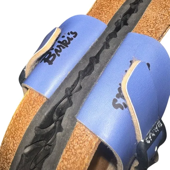 {EUC Birkenstock Birki’s Blue Leather Dog Weiner Dachshund Sandal Slides W8 EU39