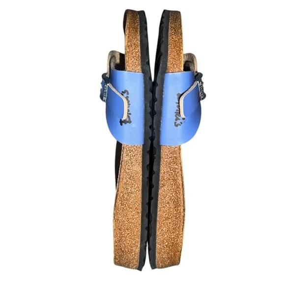 {EUC Birkenstock Birki’s Blue Leather Dog Weiner Dachshund Sandal Slides W8 EU39