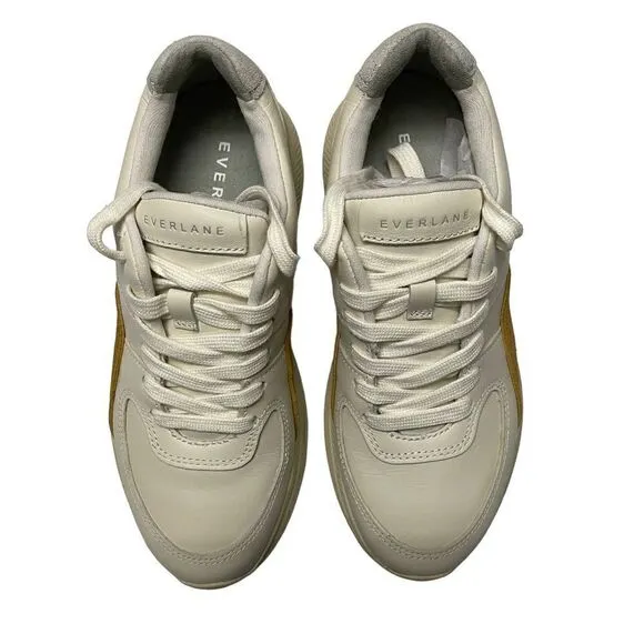 Everlane NWOB The Trainer Sneakers in Neutral Off White w Mustard Yellow Size 5