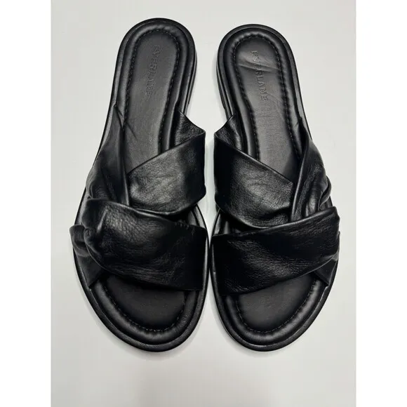 Everlane Size 9 The Day Twist Sandal In Black Leather Flat Slides Slip On NWOT