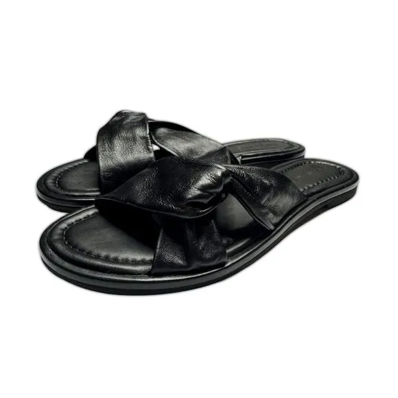 Everlane Size 9 The Day Twist Sandal In Black Leather Flat Slides Slip On NWOT