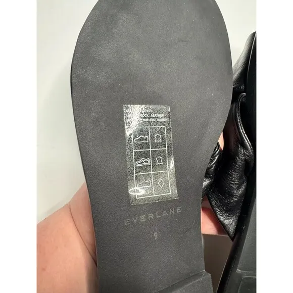 Everlane Size 9 The Day Twist Sandal In Black Leather Flat Slides Slip On NWOT